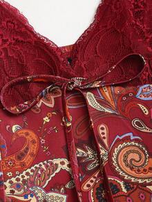 Sweetra Y2K Lace Sexy Patchwork Vacation Versatile Slimming Dress - Burgundy - View 6