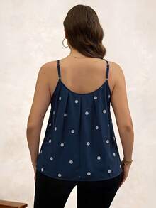 Chikora Camiseta de tirantes con pliegues y estampado de margaritas para mujer de talla grande - Azul Marino - Ver 2