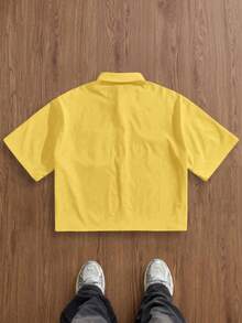 SWAVVY Men's Casual Single-Breasted Short Sleeve Shirt, Versatile For Daily Wear - Yellow - View 2