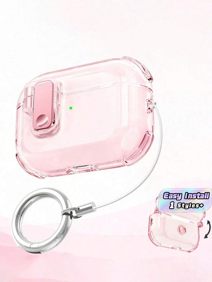 SHEIN 1 chiếc hộp đựng tai nghe Bluetooth màu hồng dễ thương có khóa cài, chống rơi tự động, trong suốt, tương thích với Bluetooth 1, 2, 3, 4, mềm mại, tương thích với Pro 2, Pro 3, vỏ bảo vệ chống mất, quà tặng lễ Phục sinh - Nhiều màu - Xem 1