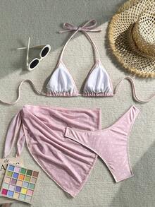 SHEIN Swim 女士热带波点印花比基尼两件套，休闲度假 - 彩色 - 查看 2