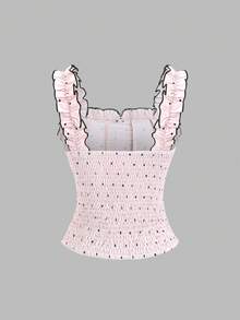 Sweetra Women's Sweet Polka Dot Patchwork Ruffle Waist Tie Bow Slim Fit Camisole Top, Suitable For Beach Wear In Spring/Summer - Multicolor - View 2