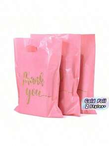 50 sacs-cadeaux roses Merci Sacs-cadeaux pour mariage, anniversaire, emballage de vêtements, sacs d'emballage Merci - 50 pièces - Voir 1