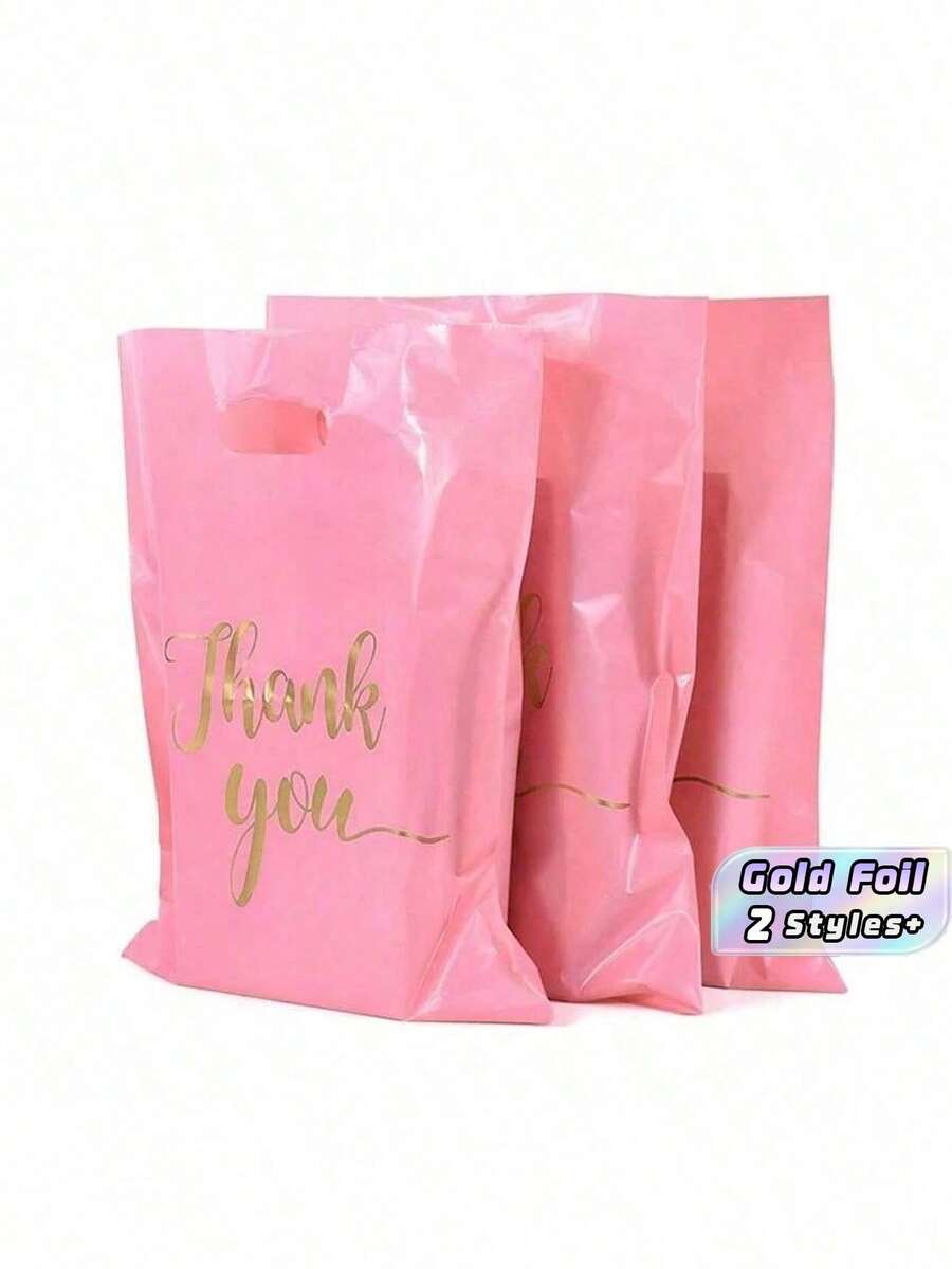 50 sacs-cadeaux roses Merci Sacs-cadeaux pour mariage, anniversaire, emballage de vêtements, sacs d'emballage Merci - 50 pièces - Voir 1