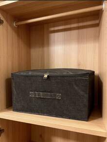 1 pieza Caja de almacenamiento plegable, lavable, de unicolor y multifuncional con tapa, organizador de armario, contenedor de almacenamiento de ropa portátil - Gris - Ver 2