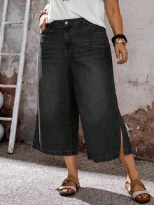 EMERY ROSE EMERY ROSE Jeans de corte holgado con bolsillos en ángulo, lavados, para uso casual diario, tallas grandes - Negro - Ver 7