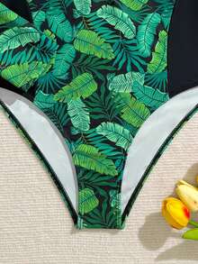 SHEIN Traje de baño de una pieza con estampado completo y manga larga para adolescentes, adecuado para vacaciones en la playa, fiestas en la piscina y fiestas en la playa - Multicolor - Ver 4