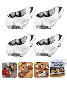 Bandeja de servir con forma de concha de acero inoxidable - Platos modernos de ostras con tazones para mojar salsas, platos de aperitivo resistentes a la oxidación para restaurantes de mariscos, parrilladas y decoración del hogar - Plateado - Ver 2