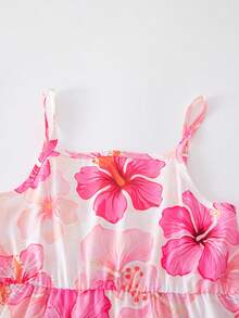 SHEIN Sparklyn Girls Pink Floral Summer Dress,Sweet Suspenders Boho Vacation Holiday Essential Set,Casual Fustian Pattern Clear Color Outdoor Lovely Dress For Girl - Multicolor - View 7