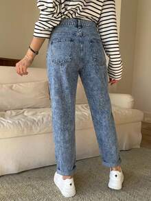 SHEIN Maternity Solid Color Casual Jeans Light Blue Summer - Medium Wash - View 2