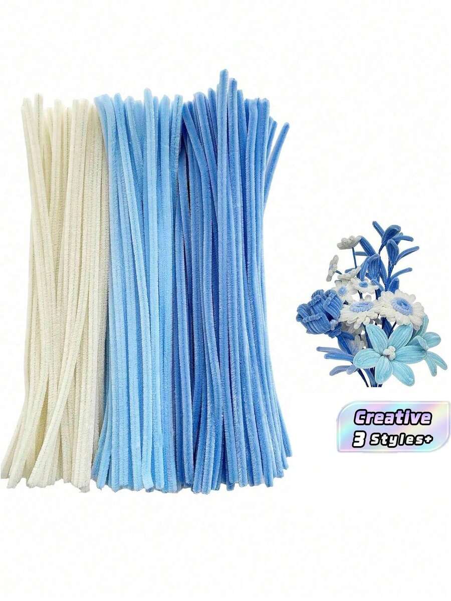 Bộ hoa làm từ ống hút màu xanh và trắng, Bộ đồ thủ công DIY nâng cấp, Thích hợp cho Ngày của Mẹ, Lễ tốt nghiệp, Ngày lễ tình nhân và quà tặng ngày lễ, Bộ lõi len thủ công, Bộ hoa làm từ ống hút màu xanh và trắng
