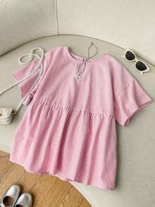 SHEIN EZwear 女士休闲条纹梭织衬衫，夏季 - 橘色 - 查看 10