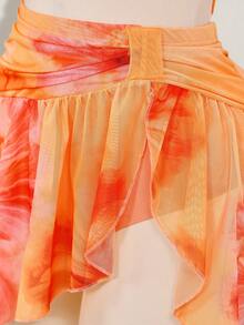 SHEIN ICON Plus Size Women's Y2k Going Out Vacation Floral Print Halter Crop Top And Low-Waist Floral Print Mini Skirt Set, Hawaii Ibiza Outfit - Orange - View 4