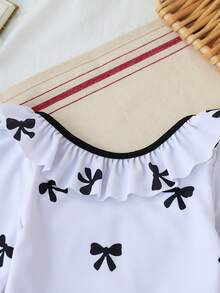 SHEIN Đồ bơi liền thân in họa tiết bướm cho trẻ sơ sinh/bé gái có tay dài - Đen và trắng - Xem 7