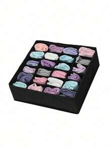 Black 24-Grid Socks Underwear Storage Box - Foldable Fabric Drawer Organizer For Bras Panties Scarf, Space-Saving Wardrobe Closet - Multicolor - View 11