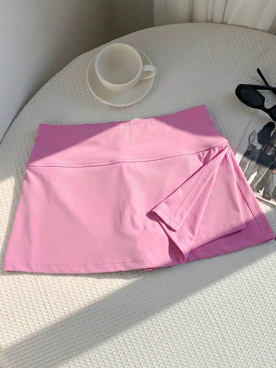 SHEIN EZwear 女士百搭粉色短裙,日常休闲穿着 - 粉色 - 查看 1