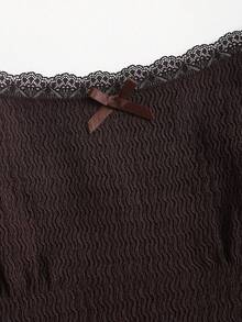 Sweetra Women's Spring/Summer Textured Lace Trim Patchwork Dress - Coffee - View 6