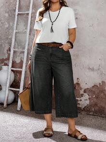 EMERY ROSE EMERY ROSE Jeans de corte holgado con bolsillos en ángulo, lavados, para uso casual diario, tallas grandes - Negro - Ver 5