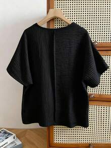 INAWLY Women's Casual Loose Fit Batwing Sleeve Round Neck T-Shirt - Black - View 2