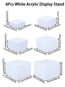 3/6-Piece Stackable Acrylic Dessert Display Stand Set - White Rectangular Tiered Riser For Wedding, Party Buffet & Holiday Decor (Multiple Sizes) - White Square - View 12