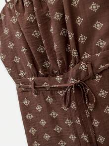 Nöista Jumpsuit Kaki Lebar Motif Geometris untuk Pakaian Liburan, Gaya Musim Panas, dan Pakaian Akhir Pekan. - Coffee Brown - View 11