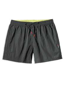 Manfinity Swimmode Men's Solid Color Slant Pocket Drawstring Elastic Waist Casual Beach Shorts,Red,Summer,Beaded,Holiday Swimming Board Shorts Vacation Wear - Grey - View 5