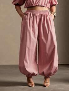 Vixey Solid Woven Elasticized Waistband Jogger Pants - Pink - View 2