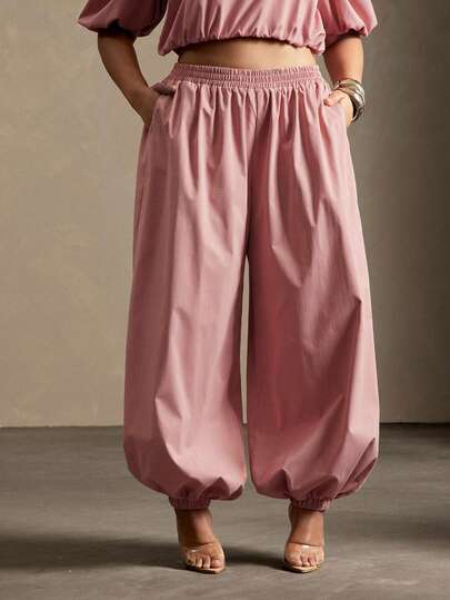 Vixey Solid Woven Elasticized Waistband Jogger Pants