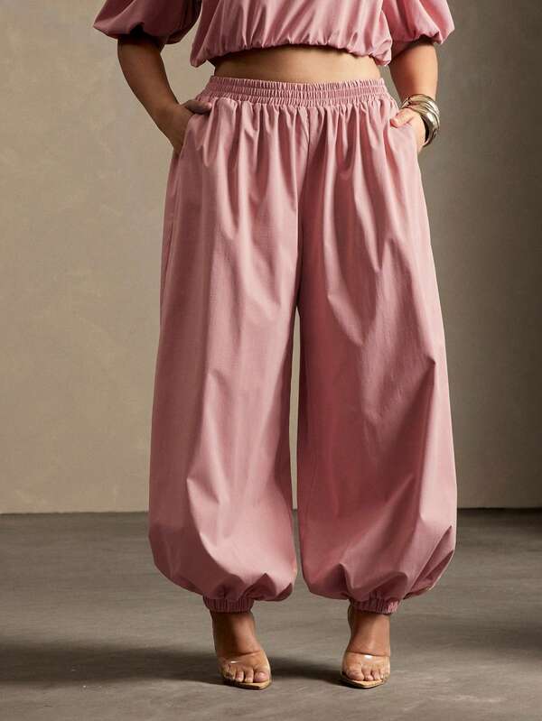 Vixey Solid Woven Elasticized Waistband Jogger Pants