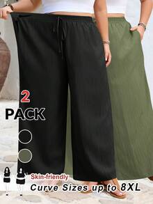 SHEIN CURVE+ Quần ống đứng cơ bản, chất liệu vải xếp ly, hơi xuyên thấu, size US22, thích hợp cho các lễ hội âm nhạc, kỳ nghỉ bên bờ biển, phong cách bohemian. - Nhiều màu - Xem 12