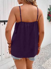 EMERY ROSE Camiseta de mujer elegante con cuello en V de encaje y parches - Morado - Ver 2