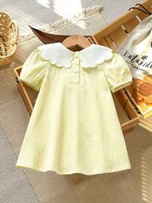 SHEIN Vintaside Kids 2026春夏女童可爱休闲田园风花卉刺绣格子连衣裙，面料柔软舒适，旅行必备 - 彩色 - 查看 2