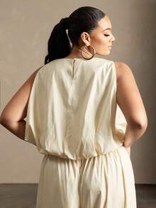 Vixey Áo dệt không dây vai, vạt peplum, kiểu dáng thường ngày - Kem - Xem 2