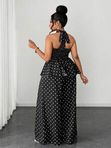 Maweii Plus Size Polka Dot Elegant 90s Commuting Fashion Versatile 2 Pieces Set Brunch Vacation Wedding Guest Black And White Summer - Black - View 6