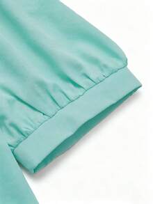 Linhara Women's Spring/Summer Stand Collar Puff Sleeve Elegant Short Sleeve Blouse, Suitable For Dates, Commuting, Hanging Out With Friends - Green - View 3