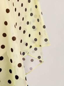 SHEIN ICON Plus Size Women's Black & White Polka Dot Asymmetrical Shoulder Mesh Blouse - Light Yellow - View 6