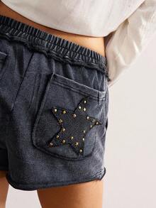 SHEIN Tall CURVE Plus Size Five-Pointed Star Pattern Shorts - Black - View 7