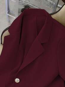 Franclia Nueva chaqueta blazer de manga corta de unicolor, vestimenta minimalista de oficina - Burdeos - Ver 3