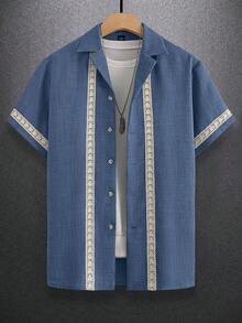 Manfinity Homme Men's Casual Short Sleeve Shirt With Strap - Teal Blue - View 4