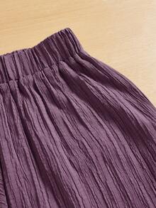 SHEIN Essnce Summer Casual Textured Wide Leg Capri Pants - Dusty Purple - View 3