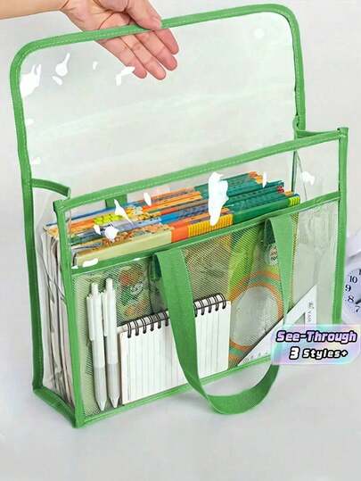 防水PVC学生文件夹 - 大号可扩展透明文件袋，带提手，适用于学生、作业和学习用品收纳