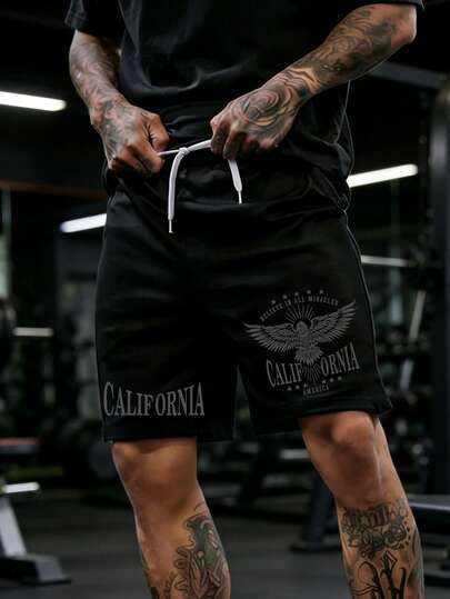 GymBeat Pantalones cortos deportivos casuales estampados para hombres
