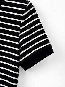 Franclia New Striped V-Neck Short Sleeve T-Shirt For Women - Black and White - View 5