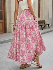 Brillora Women's Elastic Waist Loose Bohemian Print Skirt - Pink - View 2