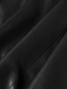 SHEIN MOD 女士纯色褶皱方领无袖修身PU连衣裙 - 黑色 - 查看 5
