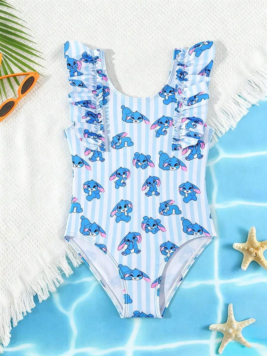 SHEIN Bộ đồ bơi liền thân dễ thương cho bé gái, họa tiết hoa nhiệt đới xếp nếp, màu hồng nhuộm tie-dye, đồ bơi, trang phục đi biển.