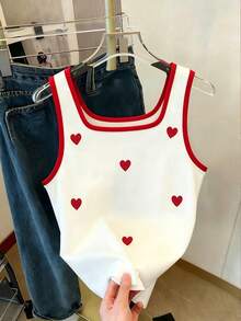 Tween Girls Colorblock Heart Print Sleeveless Tank Top - Red - View 2