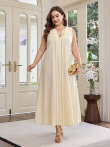 Al Najma Đầm nữ thanh lịch kiểu Pháp, dáng rộng, không tay, có tua rua, thích hợp cho kỳ nghỉ, mang lại cảm giác mát mẻ. - Màu be - Xem 3