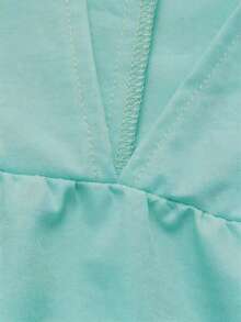 Linhara Women's Spring/Summer Stand Collar Puff Sleeve Elegant Short Sleeve Blouse, Suitable For Dates, Commuting, Hanging Out With Friends - Green - View 5