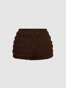 SHEIN MOD Plus Size Tomato Girl Cute Bow Decor Ruffle Trim Mini Shorts - Brown - View 2